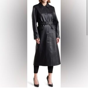rebecca minkoff • faux leather trench coat vegan jacket pleather black designer